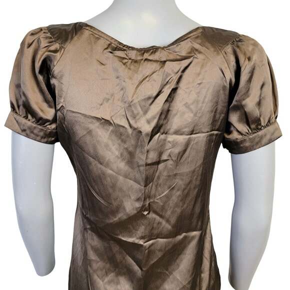 Vintage 90s Satin A-line Mini Dress Women Small Brown Pockets Soft 4 6 S Boho S - Picture 9 of 14